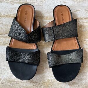 Trask black & gold glitter leather slides sandals